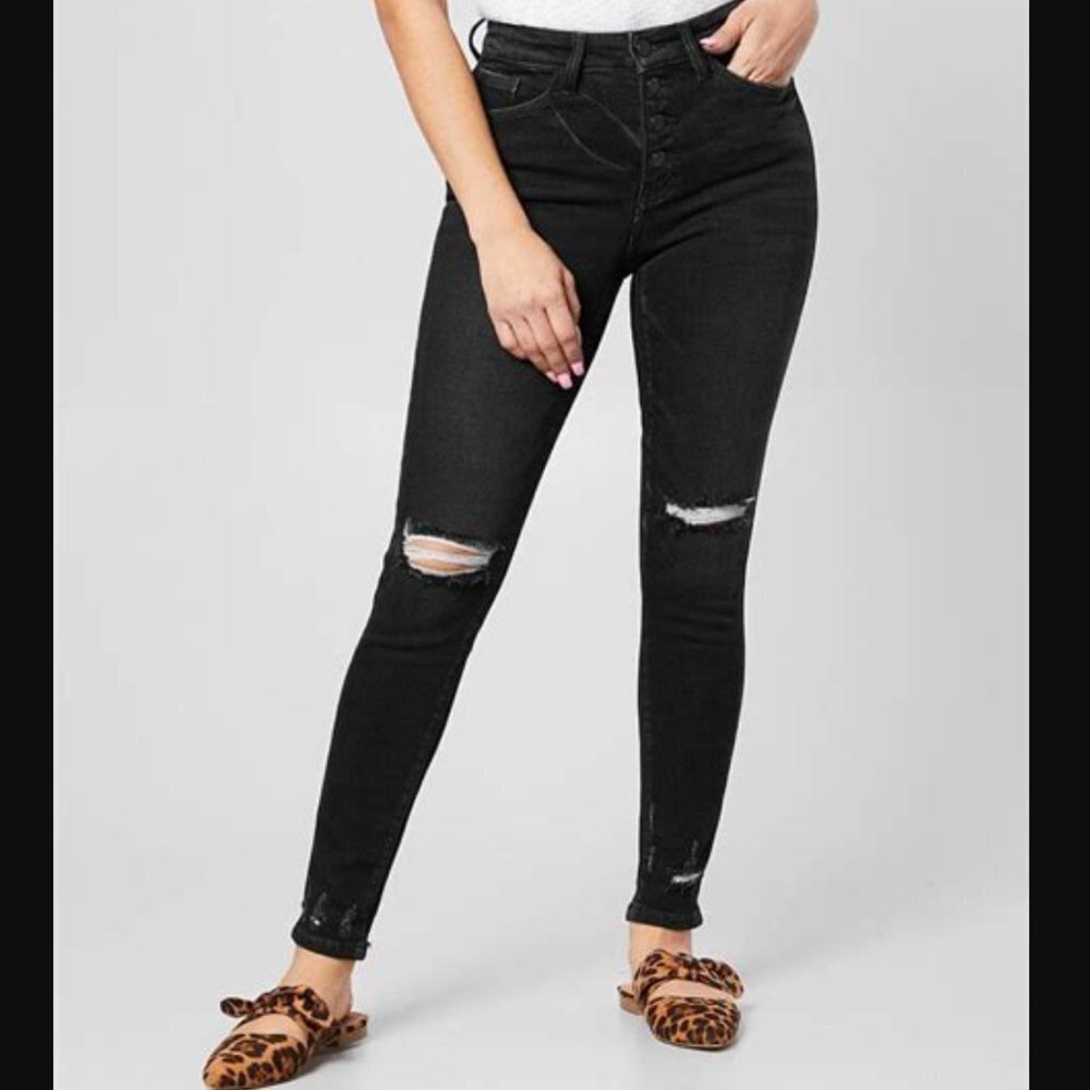 Kancan Signature Kurvy Mid-Rise Black Ankle Skinny Button Fly Jean Size 28